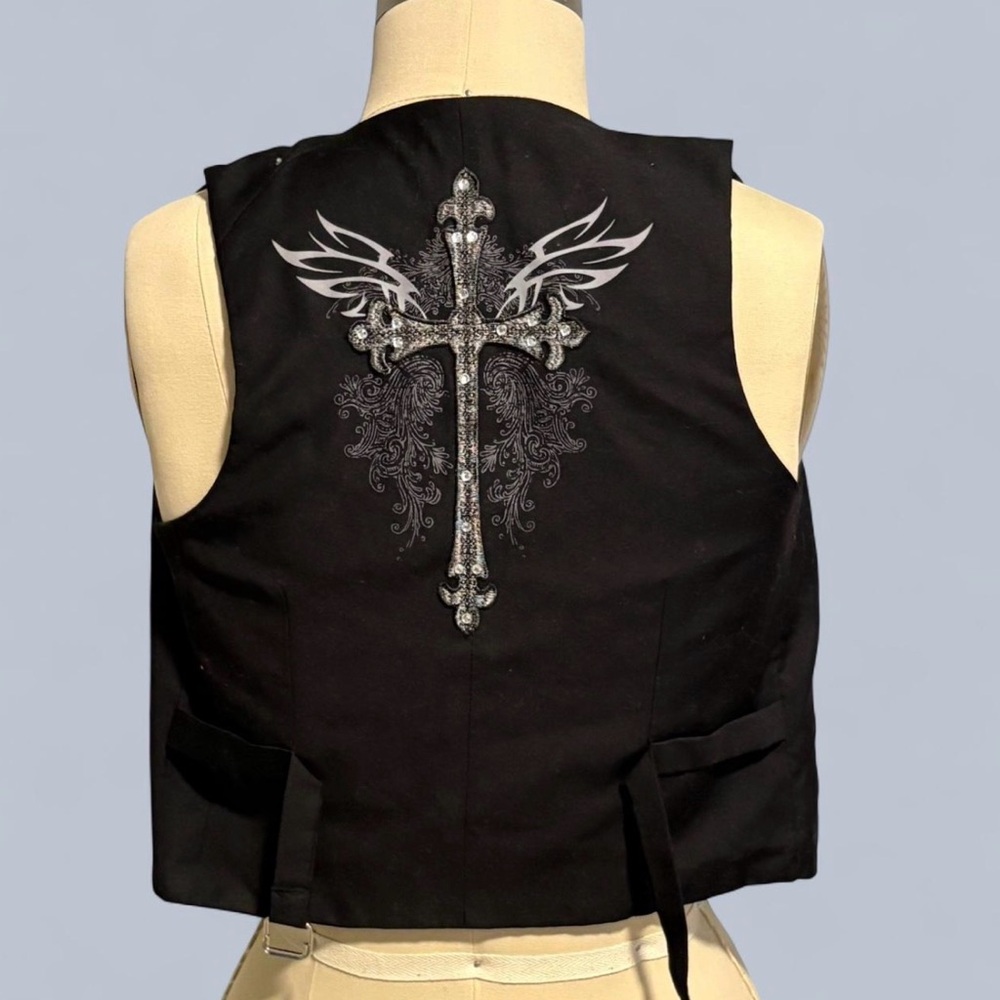 Black Gothic Vest with Embellished Cross Back